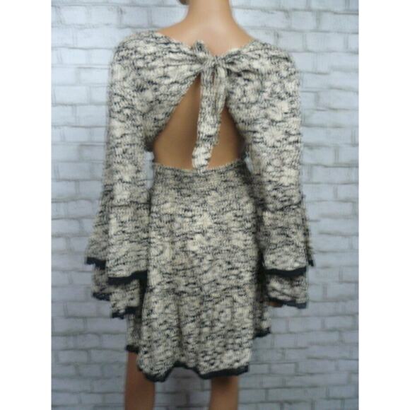 Free People Black Cream Kristall Mini Tiered Backless Dress Large NWT - Picture 7 of 7